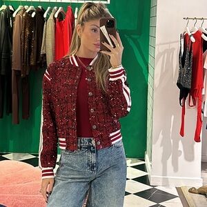 Alice + Olivia Red Sequin Bomber